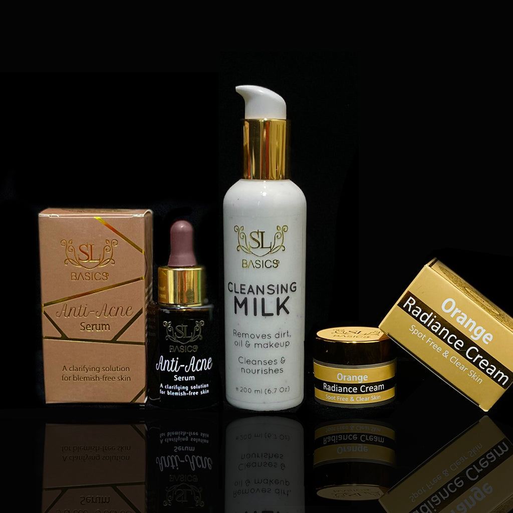 Acne #1 Serum, Pakistan Top Cleansing Milk, Orange Radiance Cream By SL Basics