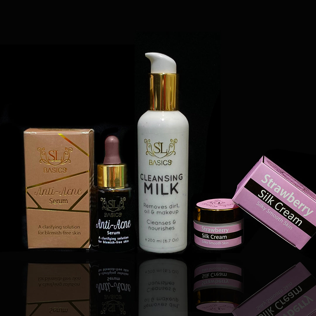 Serum Anti Acne, Cream Strawberry Silk & Cleanser By SL Basics