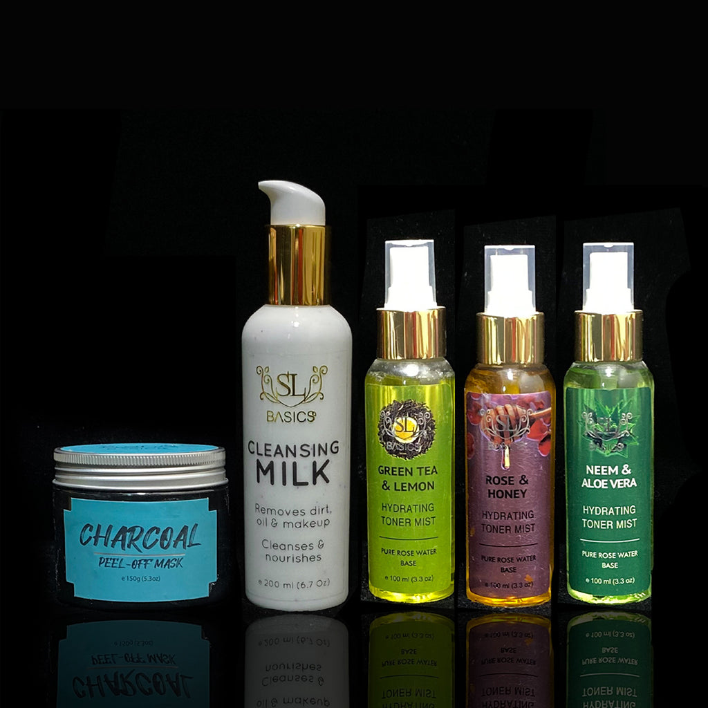 Cleanser, toner and peel off mask